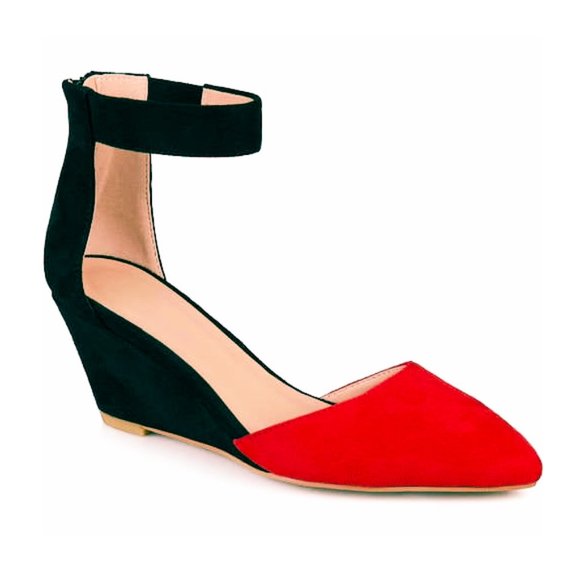 Shoes - Kick Ass Red & Black Microsuede Ankle Strap Wedges NWT SZ 6.5